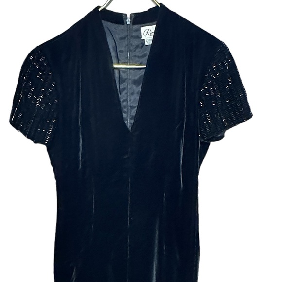 Stunning Velvet Sequin Short Sleeve Full Length Dress W/Sexy High Slit Vintage 8 - Picture 14 of 14